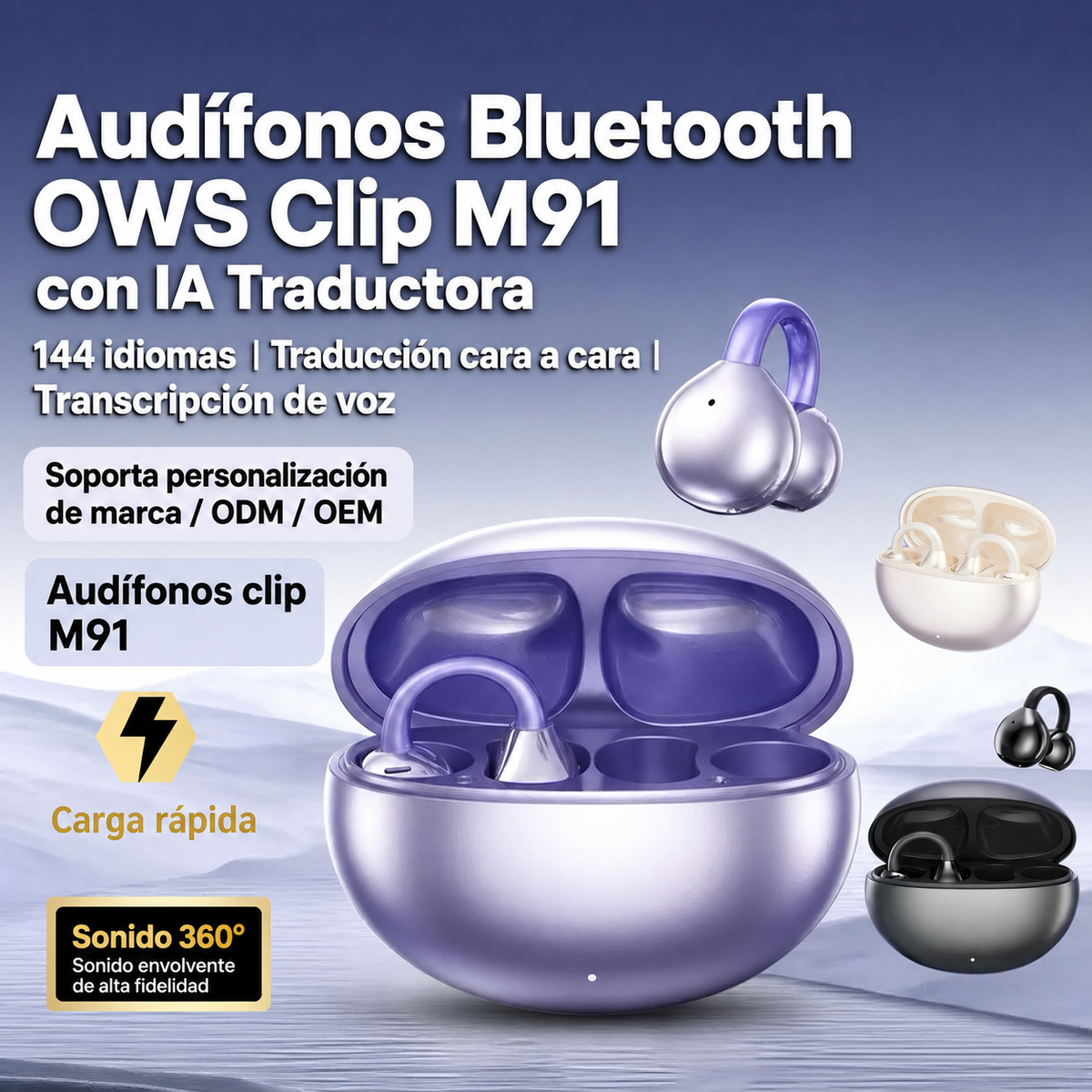 Audífonos Bluetooth OWS Clip M91 con IA Traductora - 1