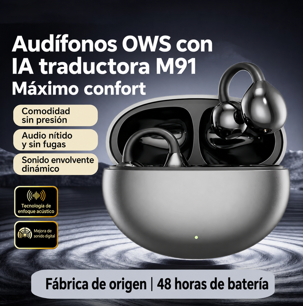 Audífonos Bluetooth OWS Clip M91 con IA Traductora - 6