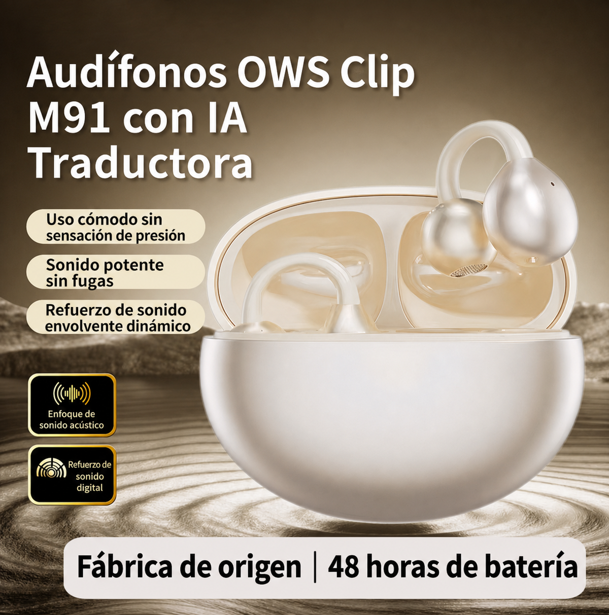 Audífonos Bluetooth OWS Clip M91 con IA Traductora - 7
