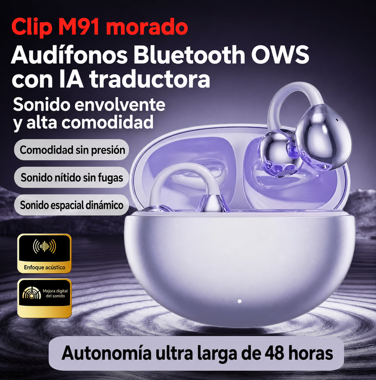 Audífonos Bluetooth OWS Clip M91 con IA Traductora - 8