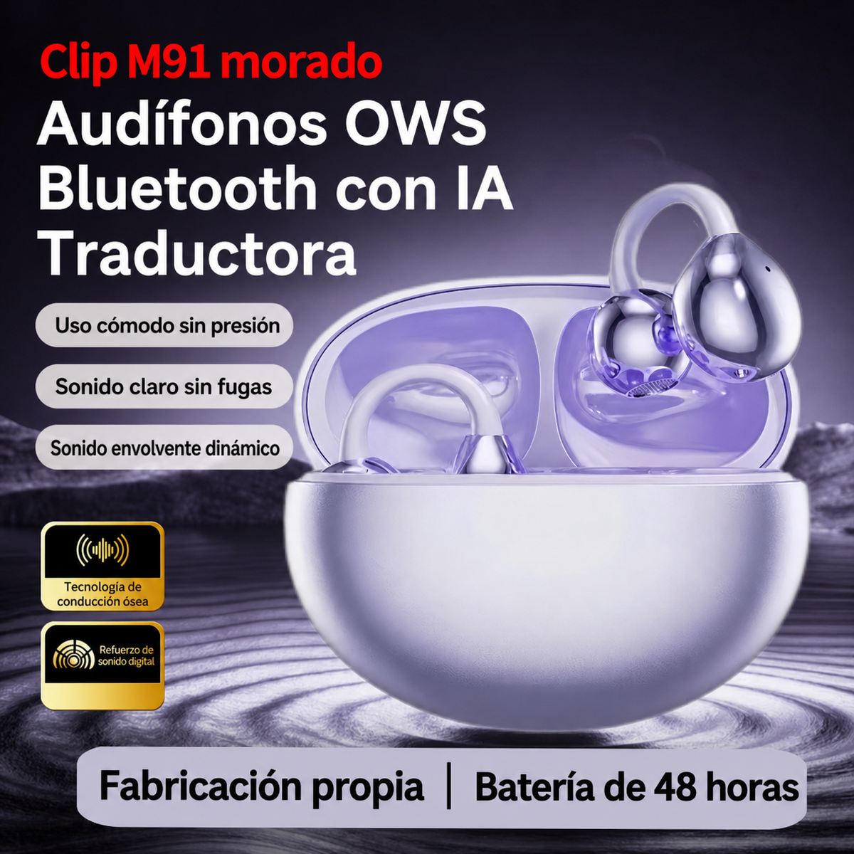 Audífonos Bluetooth OWS Clip M91 con IA Traductora