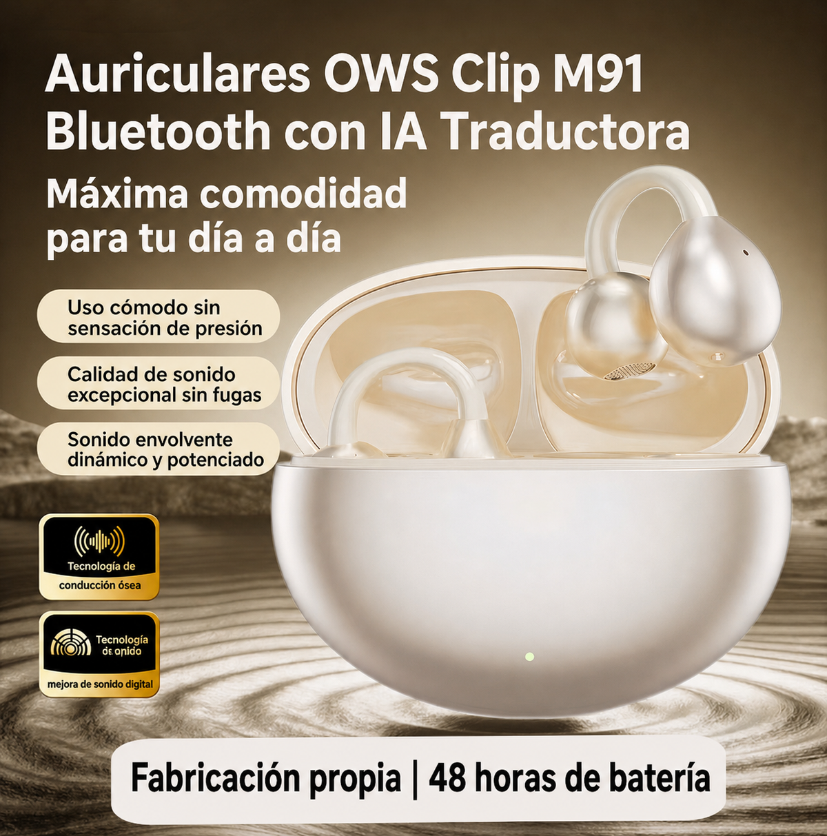 Audífonos Bluetooth OWS Clip M91 con IA Traductora