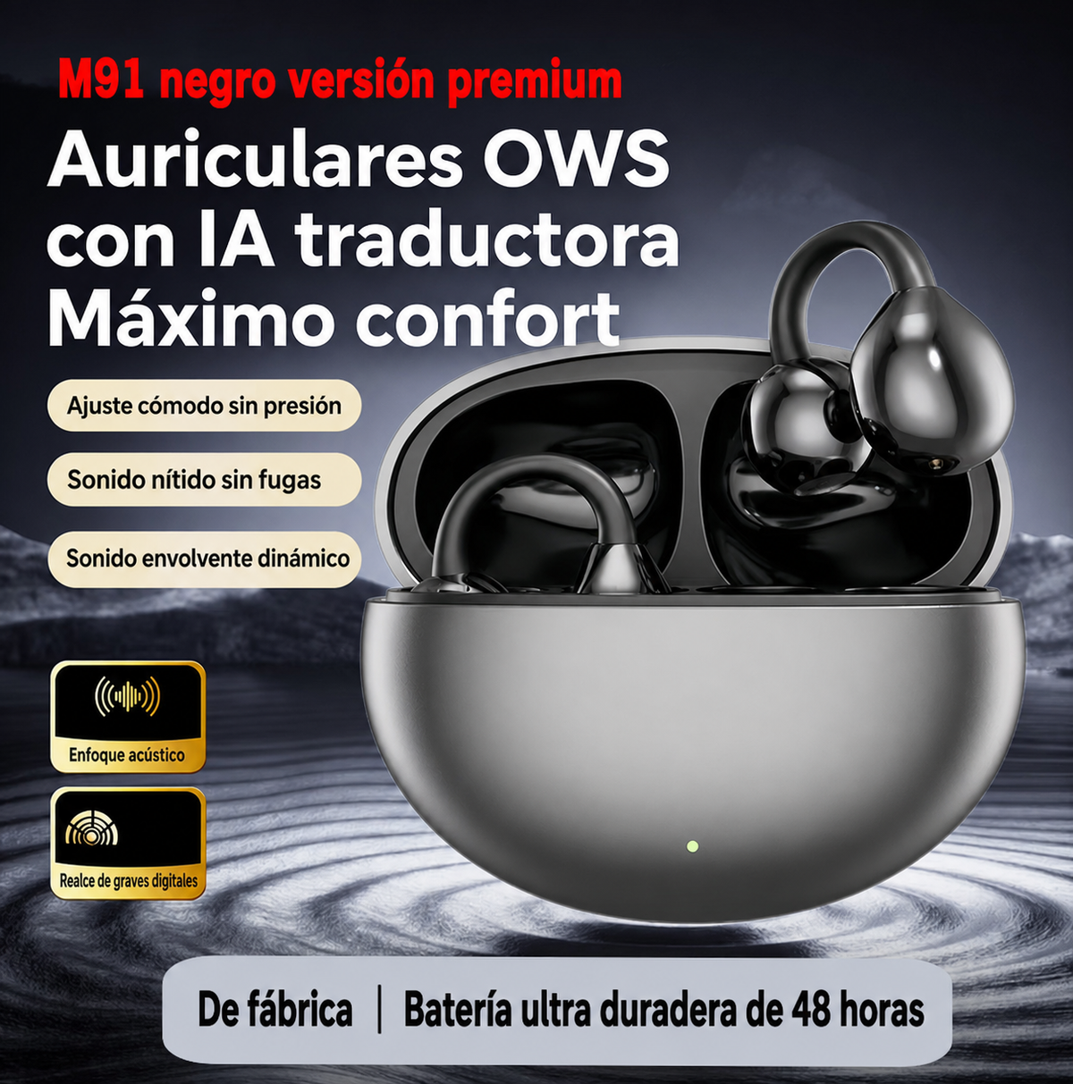 Audífonos Bluetooth OWS Clip M91 con IA Traductora