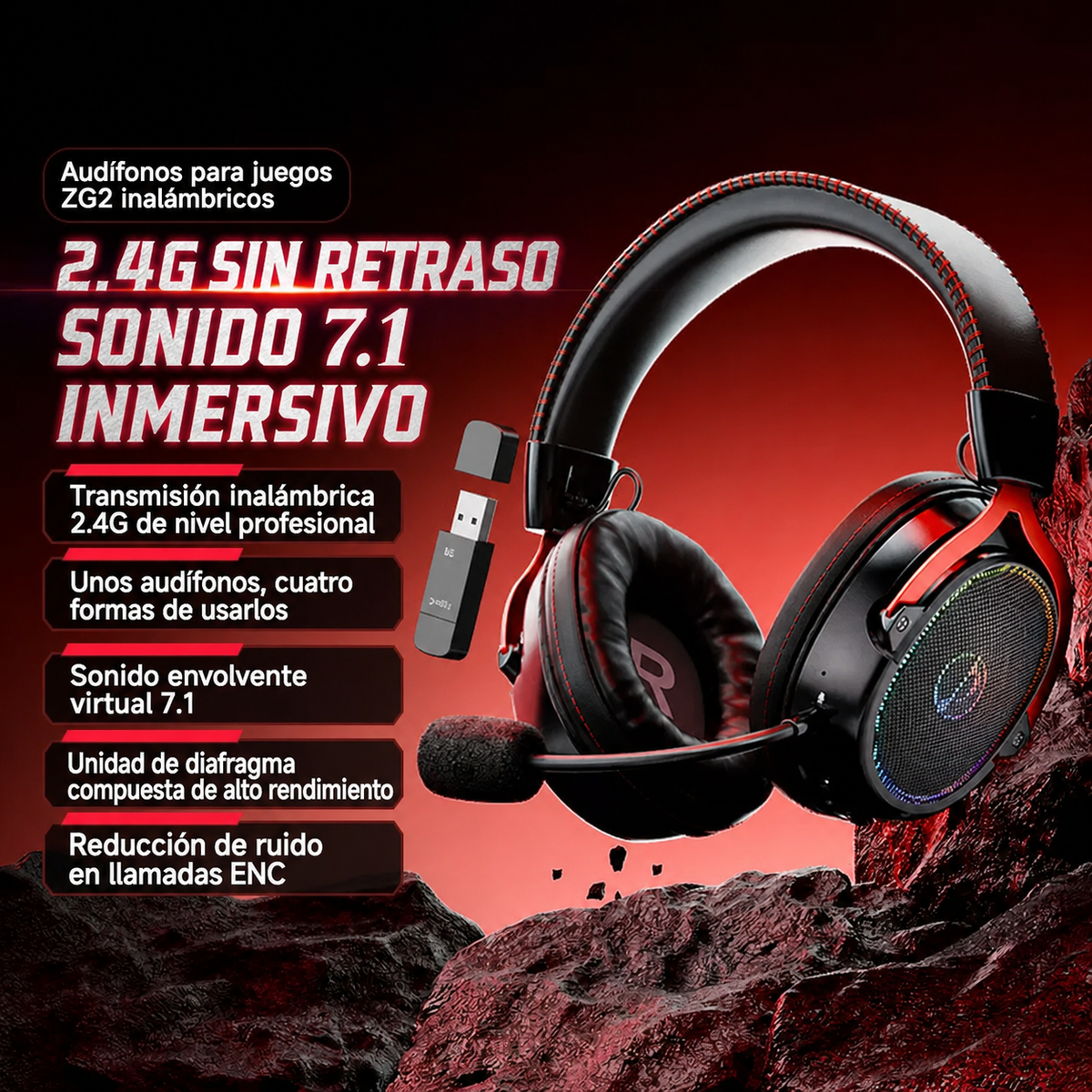 Audífonos Gamer ZG2 Inalámbricos 7.1 - 1