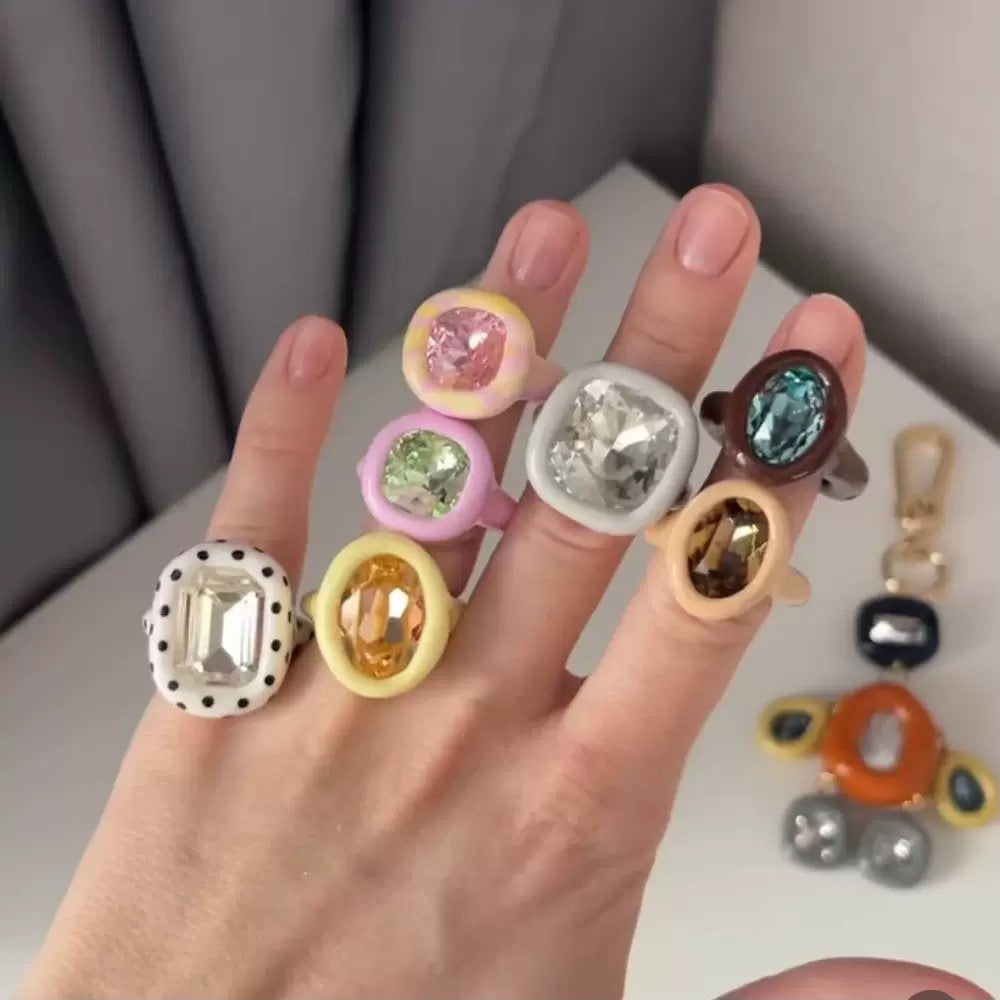Anillo de esmalte geométrico para mujer, colores vibrantes - 12