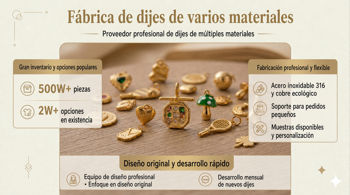 Dije con piedra decorativa chapado en acero inoxidable 18K - 11