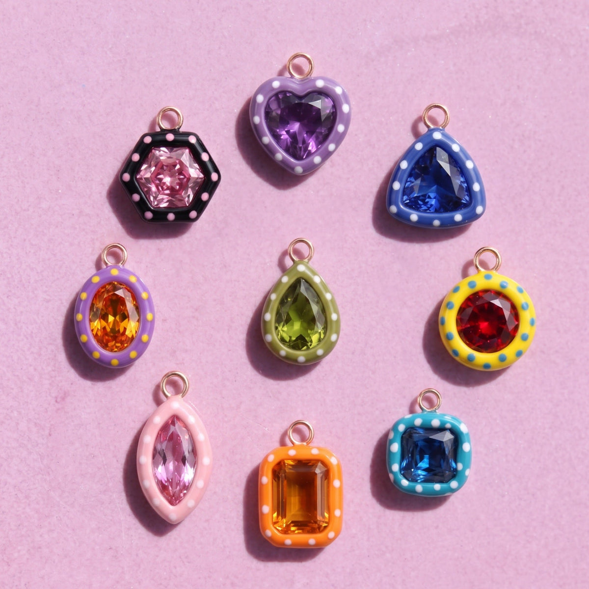 Dije con piedra decorativa chapado en acero inoxidable 18K - 13