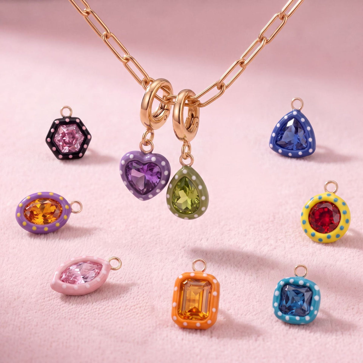 Dije con piedra decorativa chapado en acero inoxidable 18K - 3