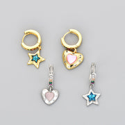 Aretes asimétricos corazón y estrella con diamantes - 1