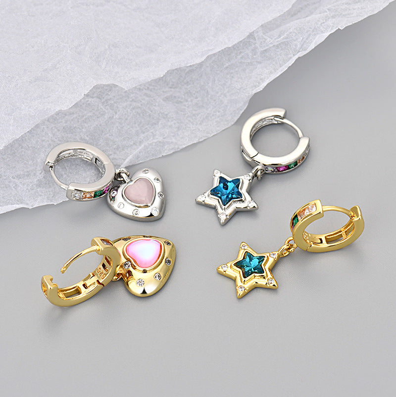 Aretes asimétricos corazón y estrella con diamantes - 13