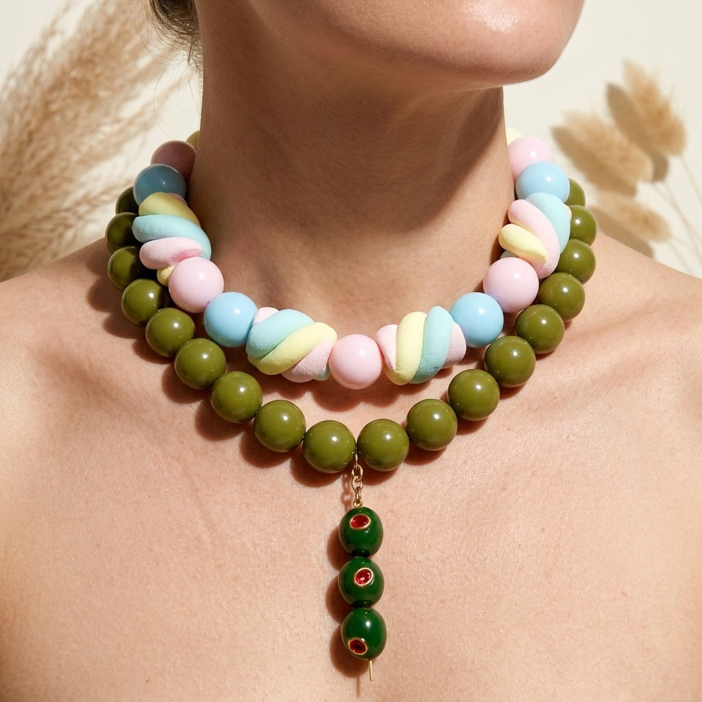 Collar de cuentas acrílicas estilo boho dulce - 1