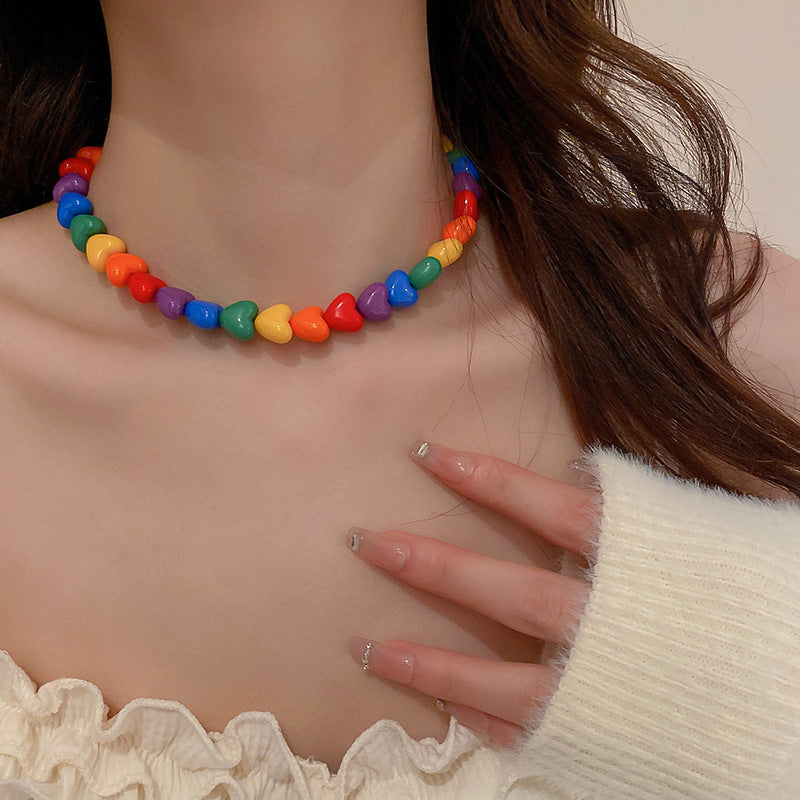 Collar de corazón acrílico arcoíris estilo dulce - 1