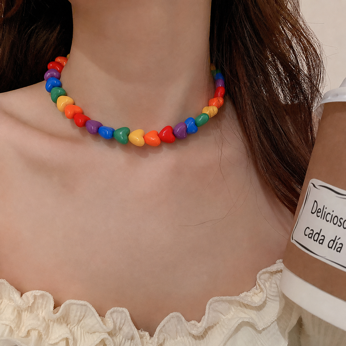 Collar de corazón acrílico arcoíris estilo dulce - 9