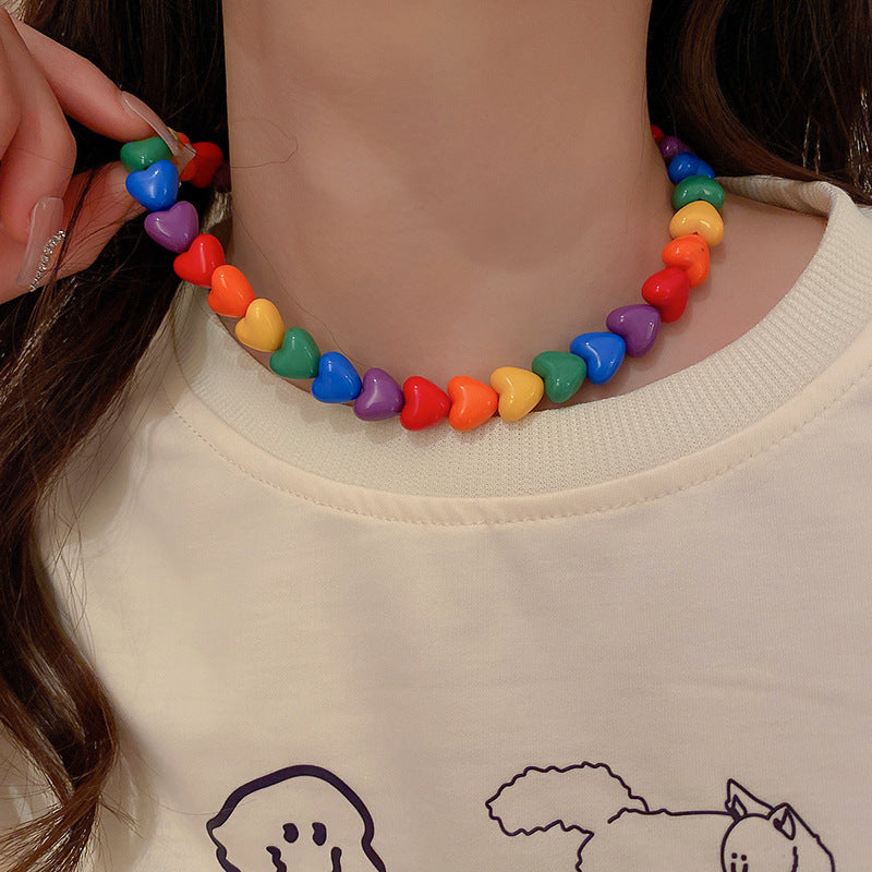 Collar de corazón acrílico arcoíris estilo dulce - 11
