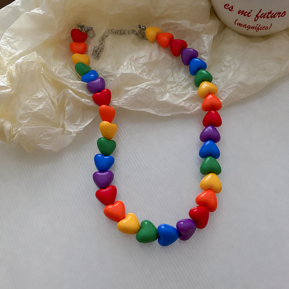 Collar de corazón acrílico arcoíris estilo dulce - 4