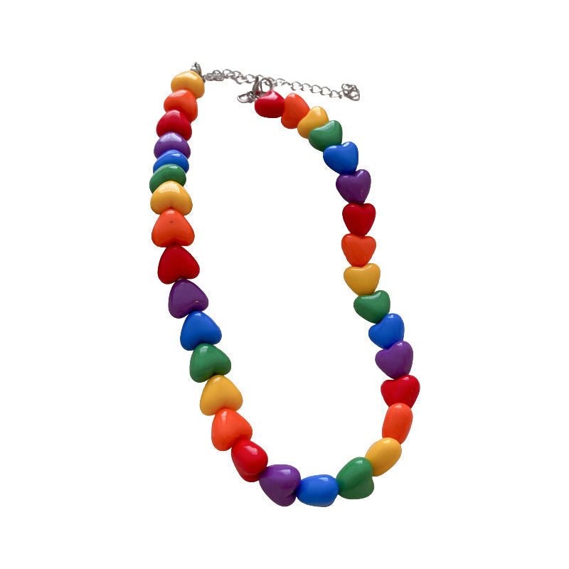 Collar de corazón acrílico arcoíris estilo dulce - 5