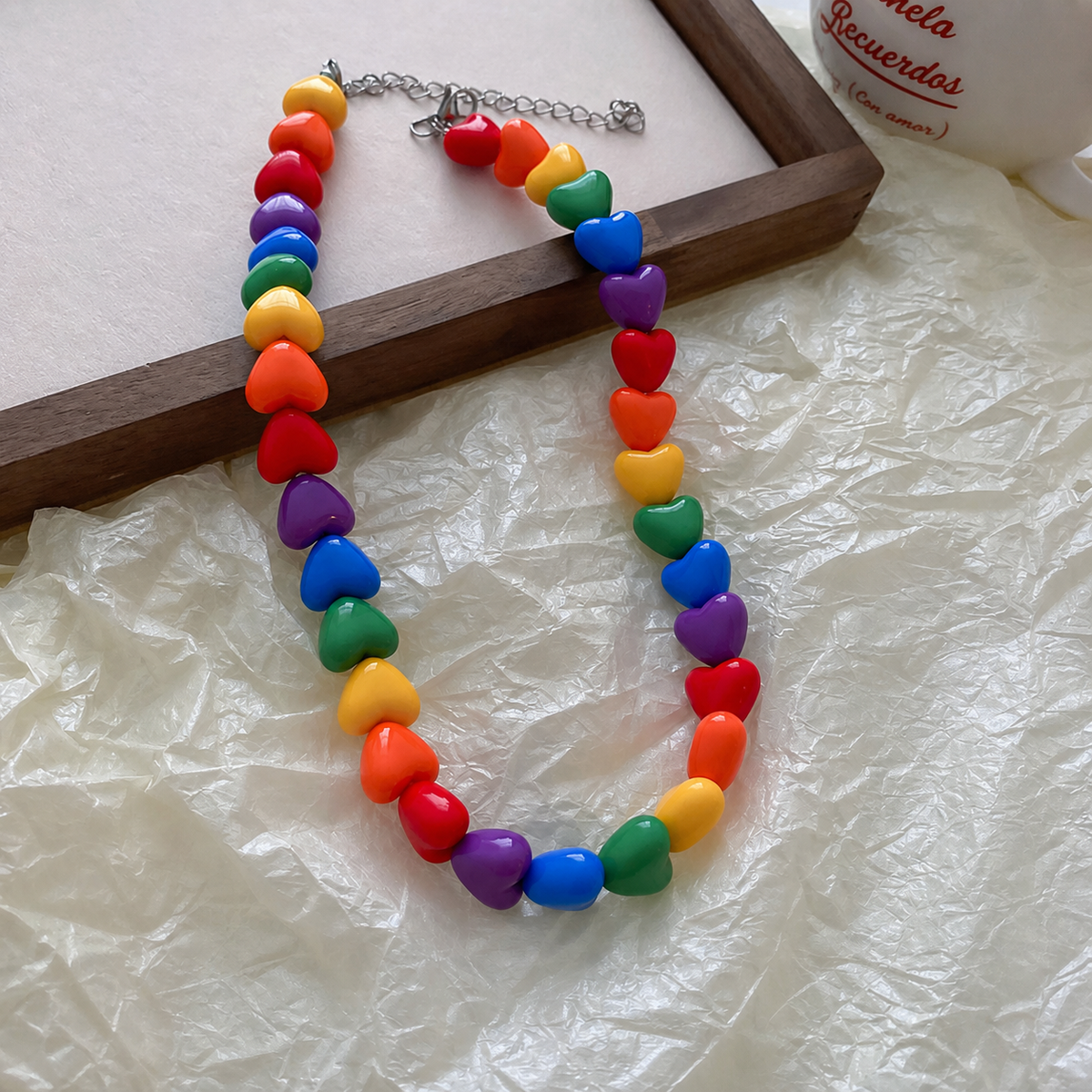 Collar de corazón acrílico arcoíris estilo dulce - 6
