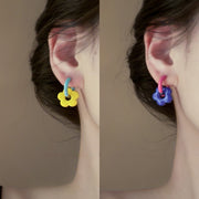Aretes de flores colorblock diseño artesanal mujer - 1