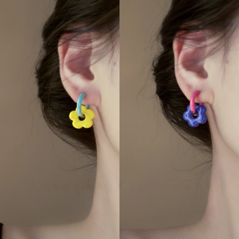 Aretes de flores colorblock diseño artesanal mujer - 8