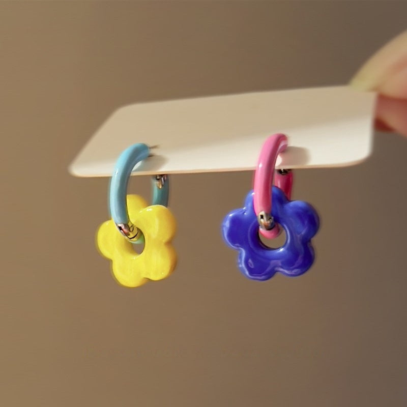 Aretes de flores colorblock diseño artesanal mujer - 10