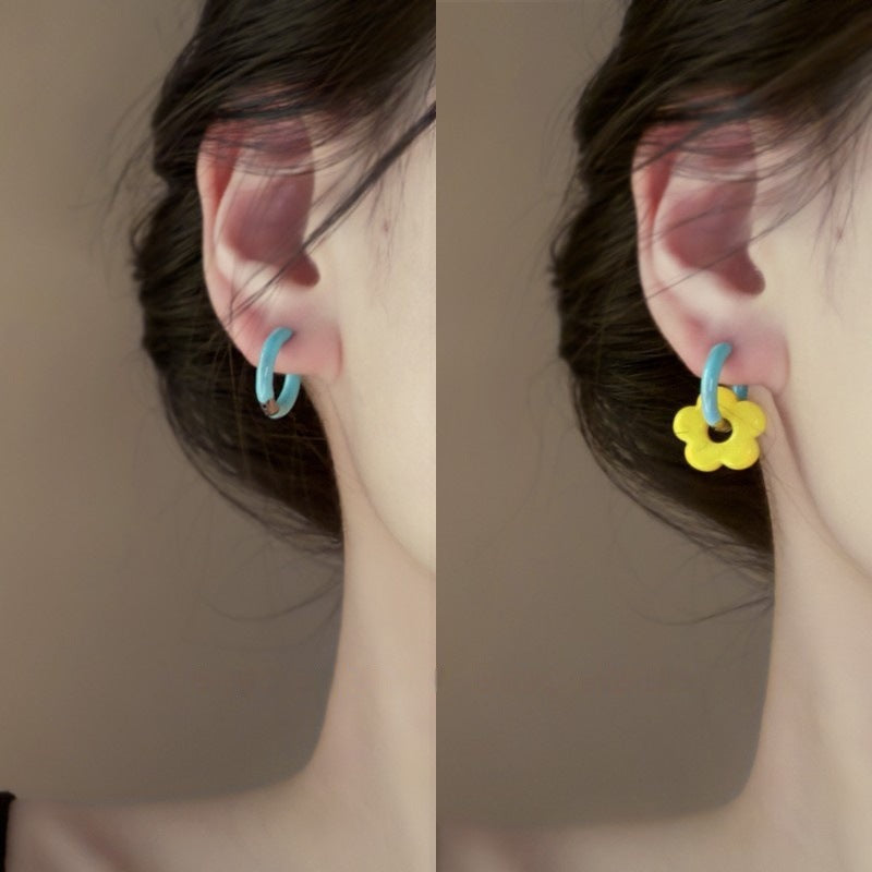 Aretes de flores colorblock diseño artesanal mujer - 4