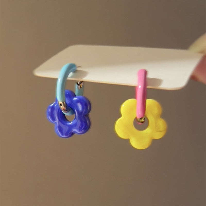 Aretes de flores colorblock diseño artesanal mujer - 5