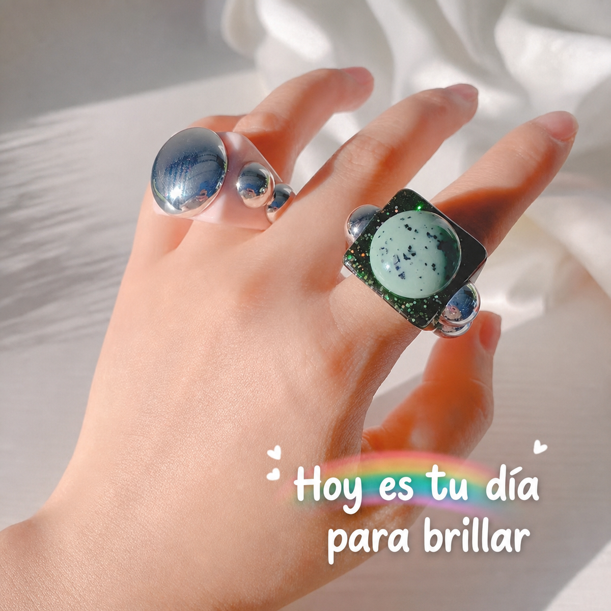 Anillo Cuadrado de Resina con Zirconia Colores Vibrantes - 13