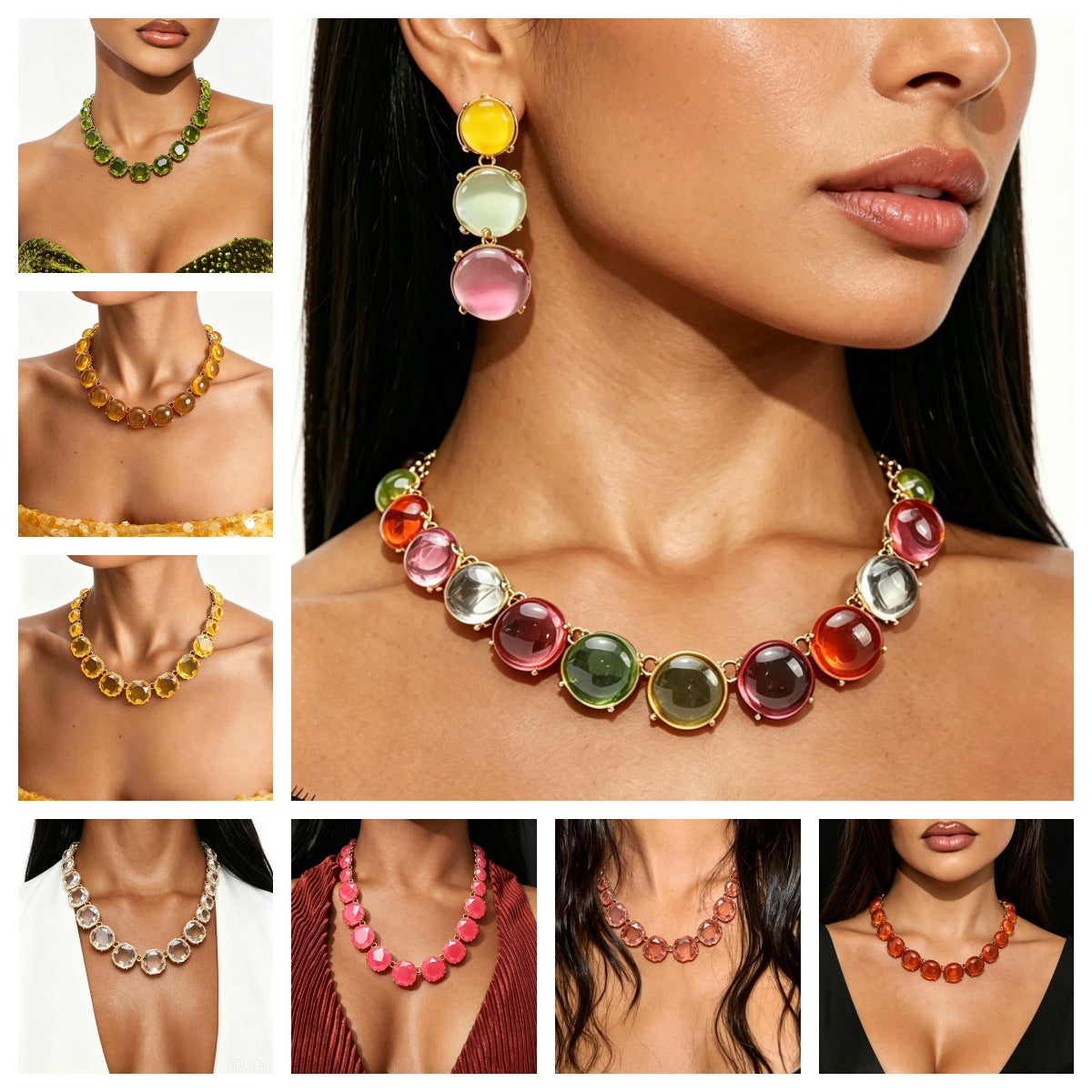 Collar y Aretes Geométricos de Resina Colores - 1