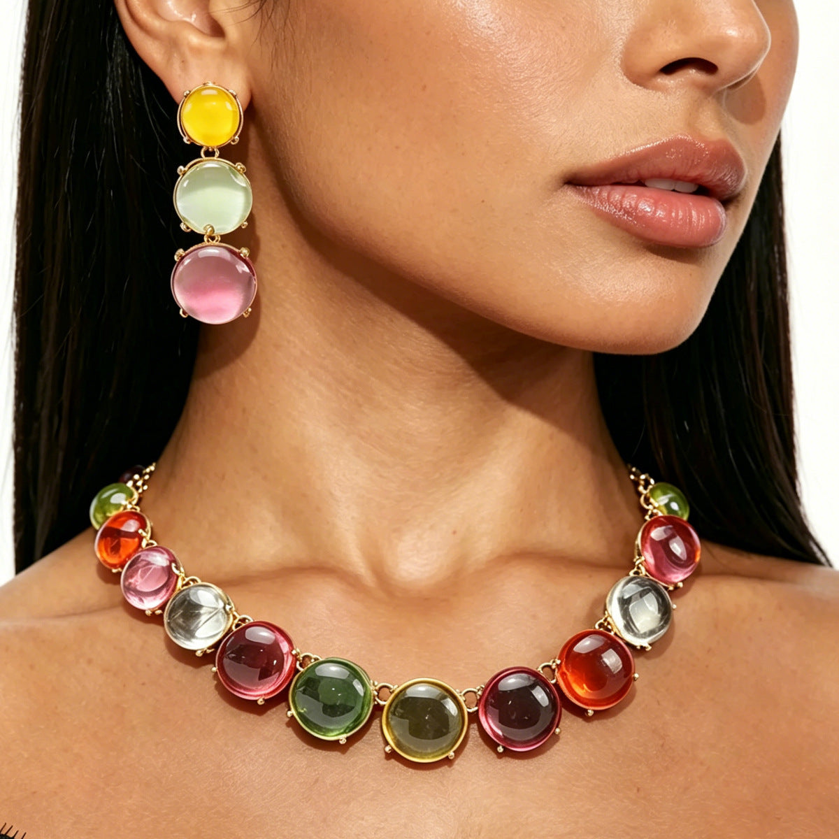 Collar y Aretes Geométricos de Resina Colores - 11