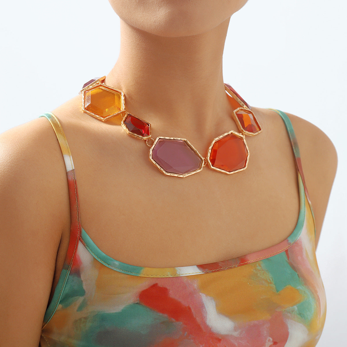 Collar y Aretes Geométricos de Resina Colores - 2