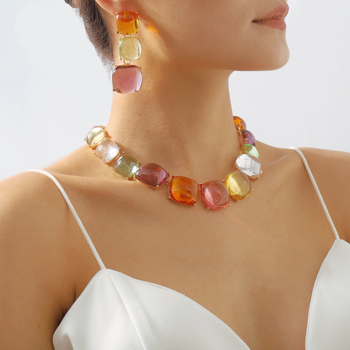 Collar y Aretes Geométricos de Resina Colores - 3