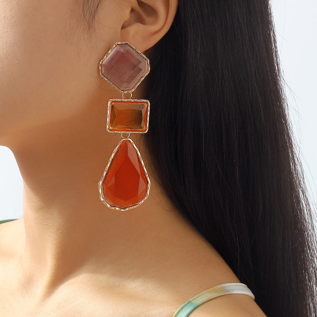 Collar y Aretes Geométricos de Resina Colores - 4