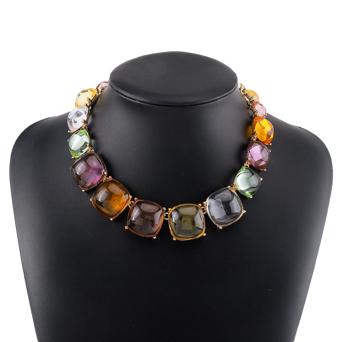 Collar y Aretes Geométricos de Resina Colores
