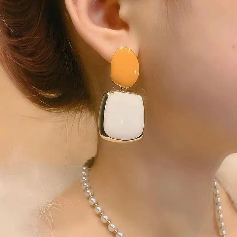 Aretes geométricos cuadrados bicolor estilo atrevido - 3
