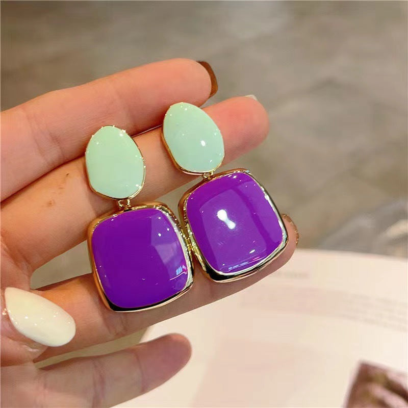 Aretes geométricos cuadrados bicolor estilo atrevido - 4