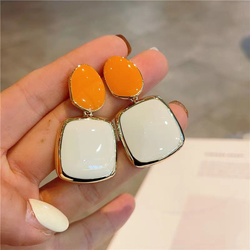 Aretes geométricos cuadrados bicolor estilo atrevido