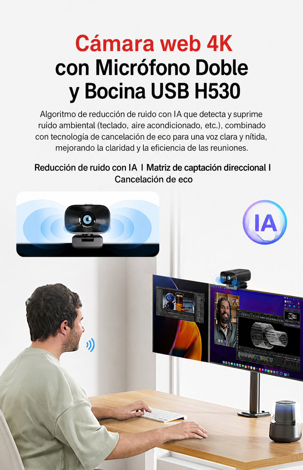 Webcam 4K con Micrófono y Bocina | USB - 10