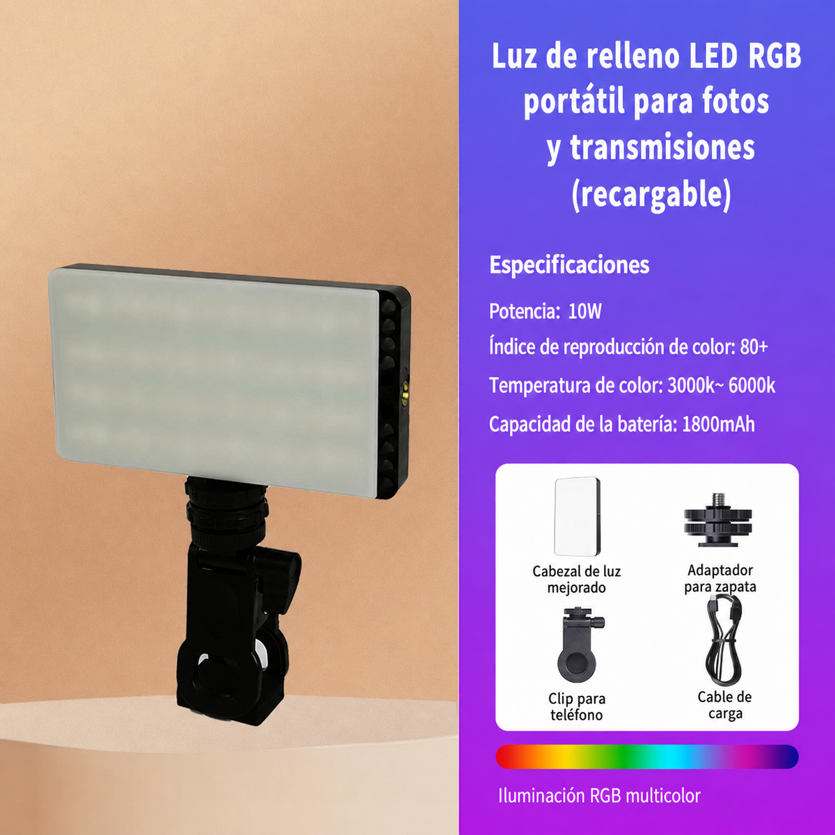 Luz de Relleno LED RGB Portátil - 6