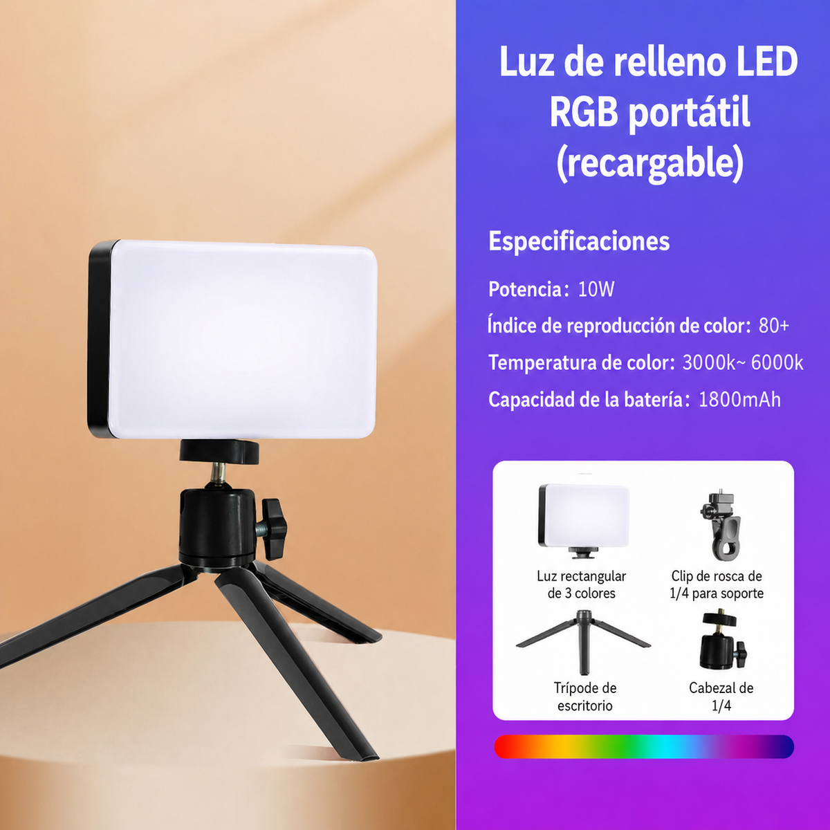 Luz de Relleno LED RGB Portátil - 10