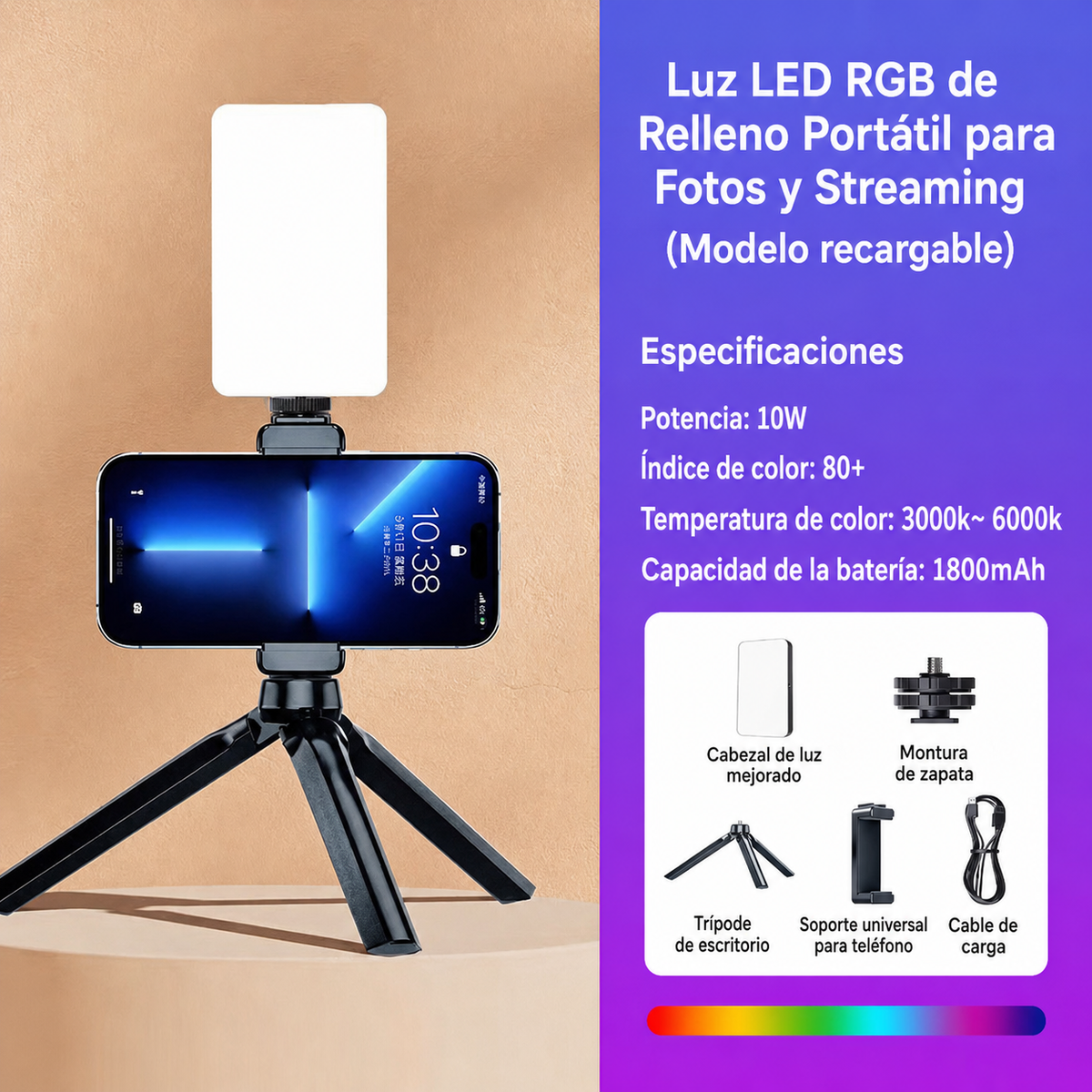 Luz de Relleno LED RGB Portátil - 12