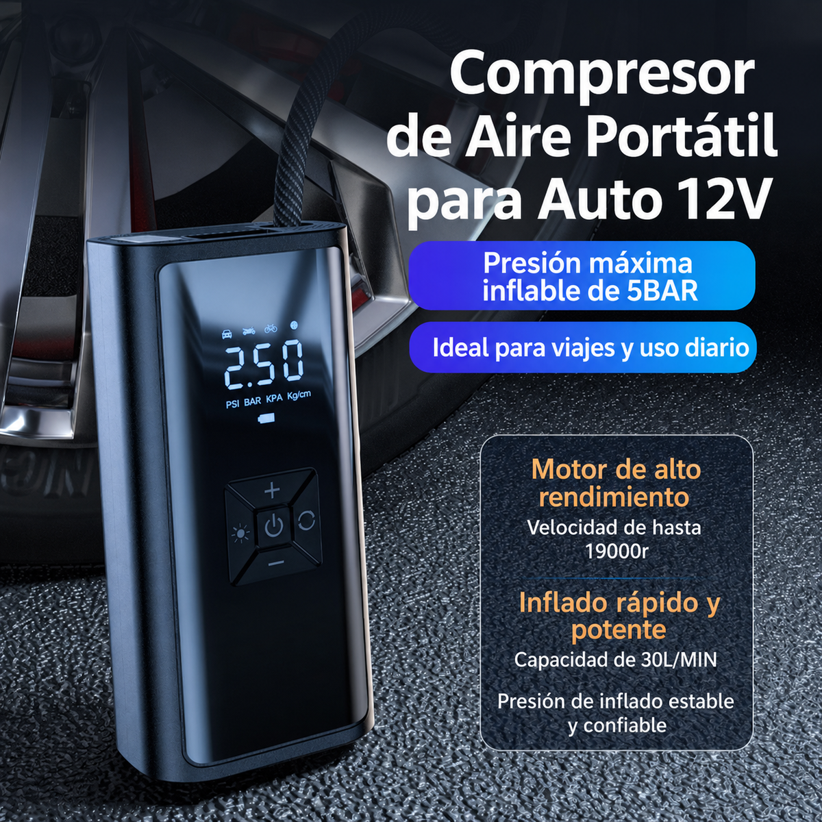 Inflador portátil digital para auto - 1