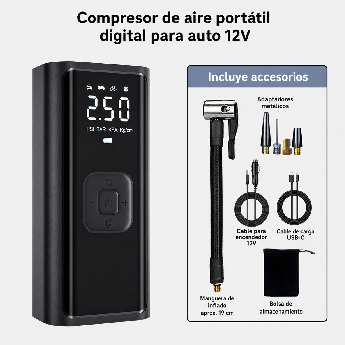 Inflador portátil digital para auto - 2