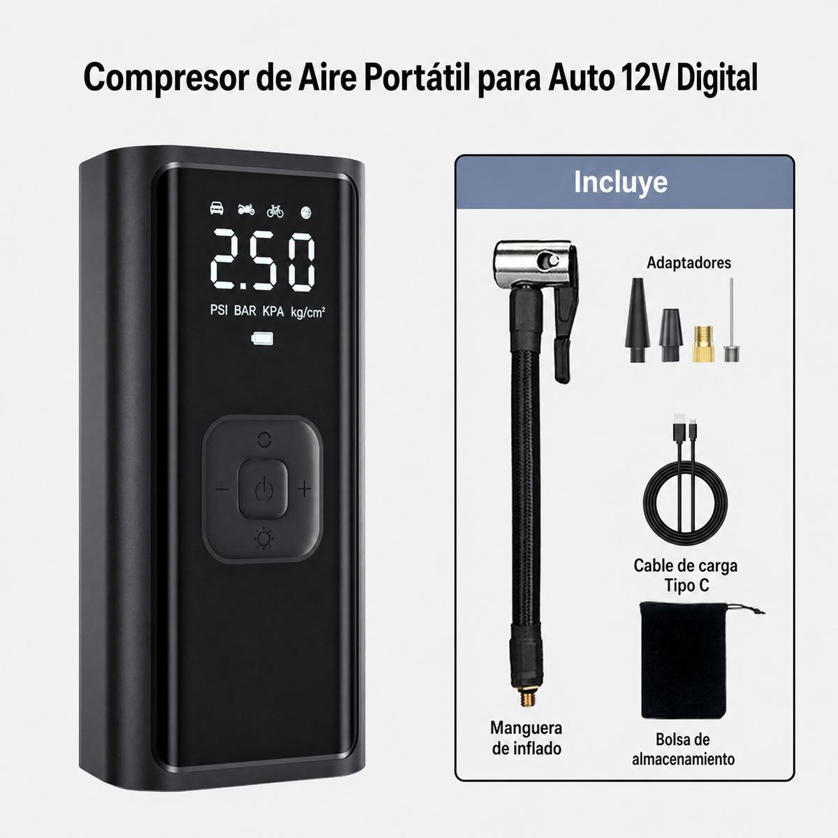 Inflador portátil digital para auto - 6