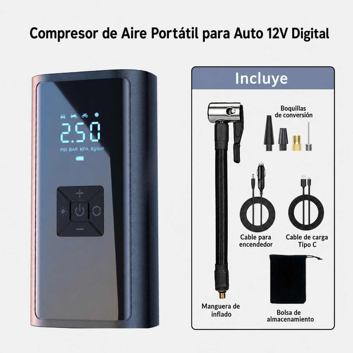 Inflador portátil digital para auto - 7