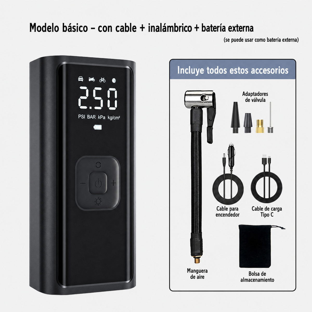 Inflador portátil digital para auto - 8