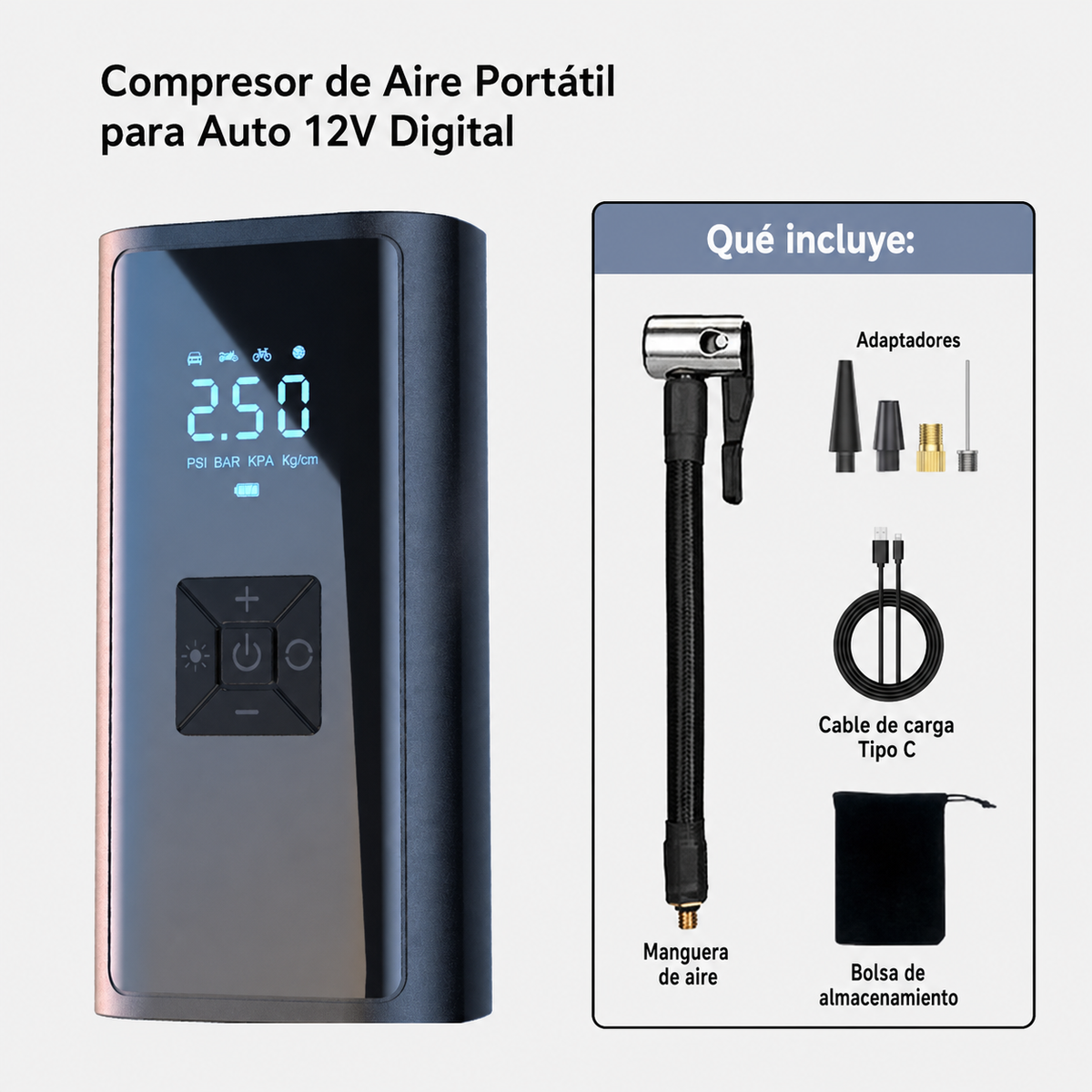 Inflador portátil digital para auto - 9