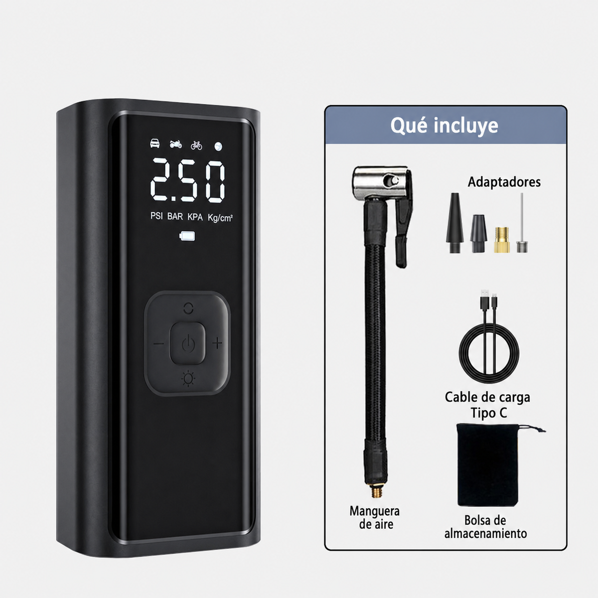 Inflador portátil digital para auto