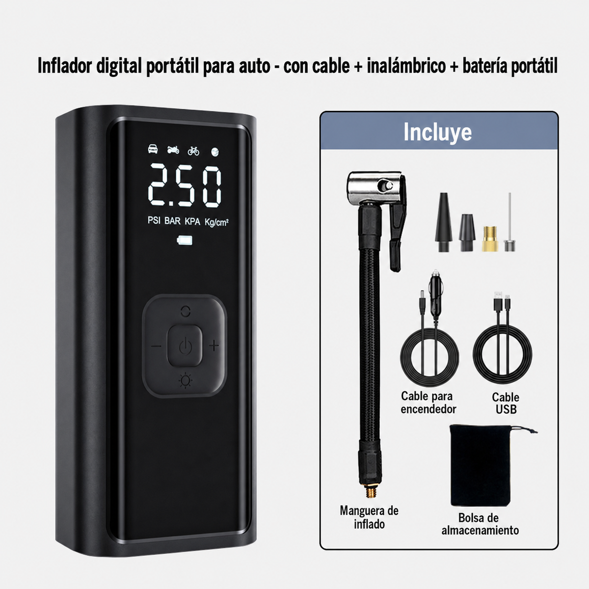 Inflador portátil digital para auto