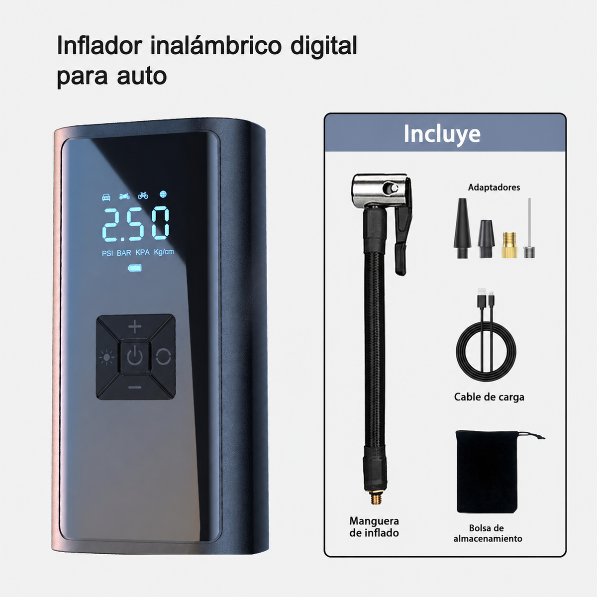 Inflador portátil digital para auto