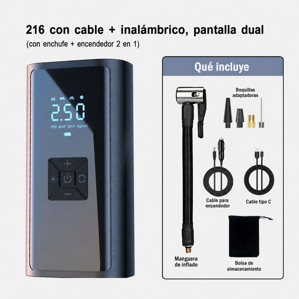 Inflador portátil digital para auto